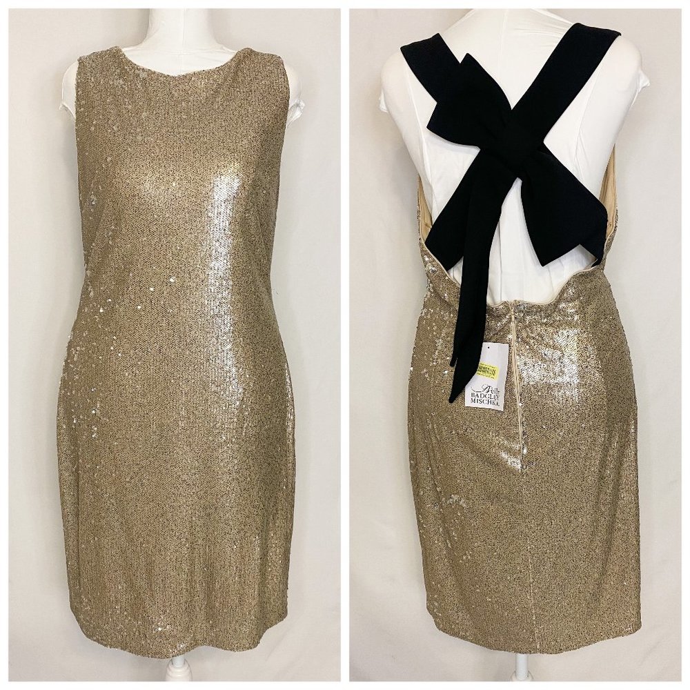 Belle Badgley Mischka Bow Sequin Low Back Dress New with Tags